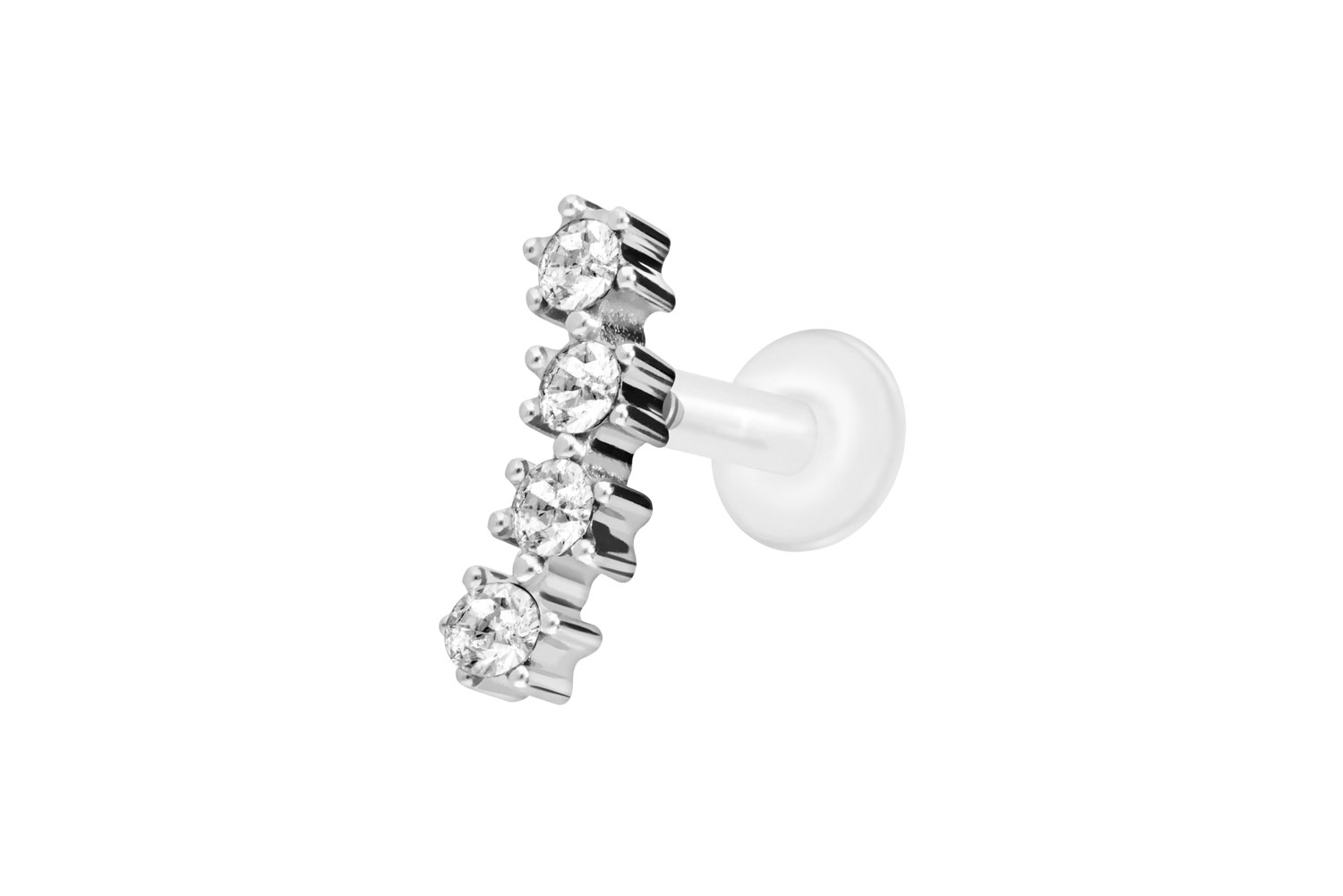 PTFE Labret Piercing mit Innengewinde + Titan-Aufsatz 4 EINGEFASSTE KRISTALLE